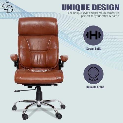 Image of Premium Leatherette Boss Office Chair | Ergonomic High-Back Revolving Chair for Home, Office, Study & Gaming | Height Adjustable Executive Chair with Chrome Base | 1 Piece (Tan)