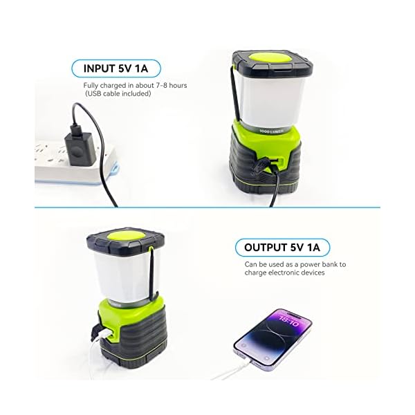 Campinglampe LED Wiederaufladbare Hitonass , 1000lm Superhell Suchscheinwerfer, Camping Licht mit 4 Helligkeiten Dimmbar, Notfallleuchte mit Bügel und Haken für Stromausfällen, Wandern, Notfall, usw. – Bild 8