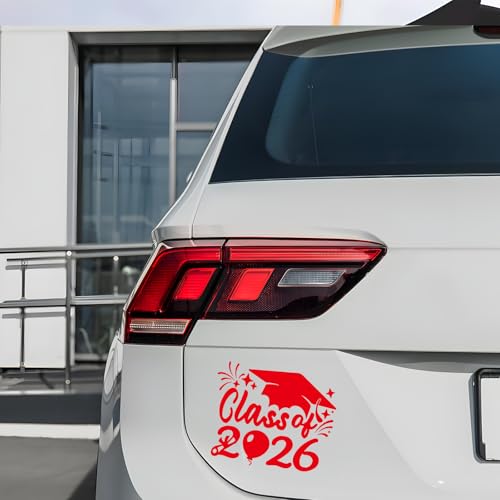 Image of 2xClass of 2026 Car Sticker & Graduation Hat Sticker Removable Graduate Caps Decal 8 inchx 7.1 inch Waterproof Vinyl Decals Arts & Crafts for Graduation Party Decorations(Red)