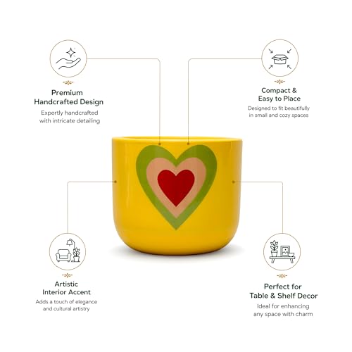 Image of Urban Plant Heart Bloom Handcrafted Terracotta Planter | Colourful Indoor Clay Pot for Living Room | Artisan Decorative Flower Pot for Plant Lovers | Drainage Hole | 4.5 Inch