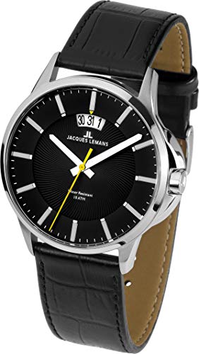 JACQUES LEMANS Herrenuhr Sydney Lederarmband massiv Edelstahl 1-1540A