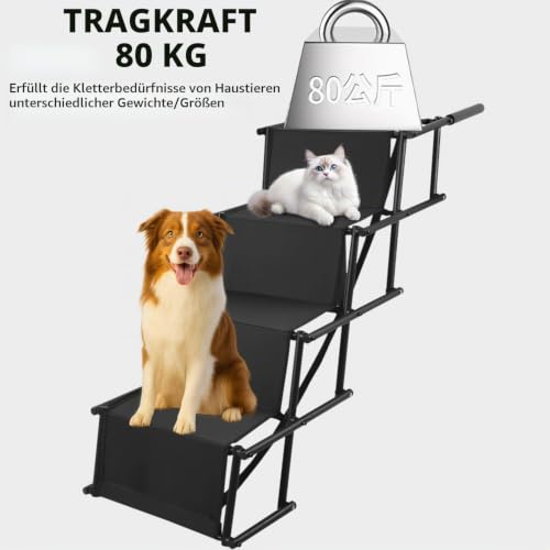 Hundetreppe –Extra Breit 4 Stufen Hunderampe Klappbar, für Große und Kleine Hunde, Stufen für Haustiere,Einstiegshilfe Hund Auto,Bis 80 KG Belastbar, Für alle Fahrzeuge Nutzbar