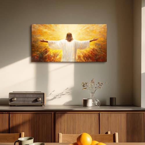 SERIMINO Christian Jesus Large Wall Art, Christ with Open Arms Canvas Painting, The Risen Lord in Radiance Wall Pictures, Religious Believers Home Wall Decor Living Room Bedroom Art Prints 20"X40"