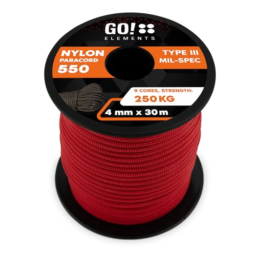 GO!elements Paracord de Nylon Resistente al desgarro 4mm – 550 Tipo III, línea Gruesa Multifuncional Adecuada como Yute, Carga máx. 250kg