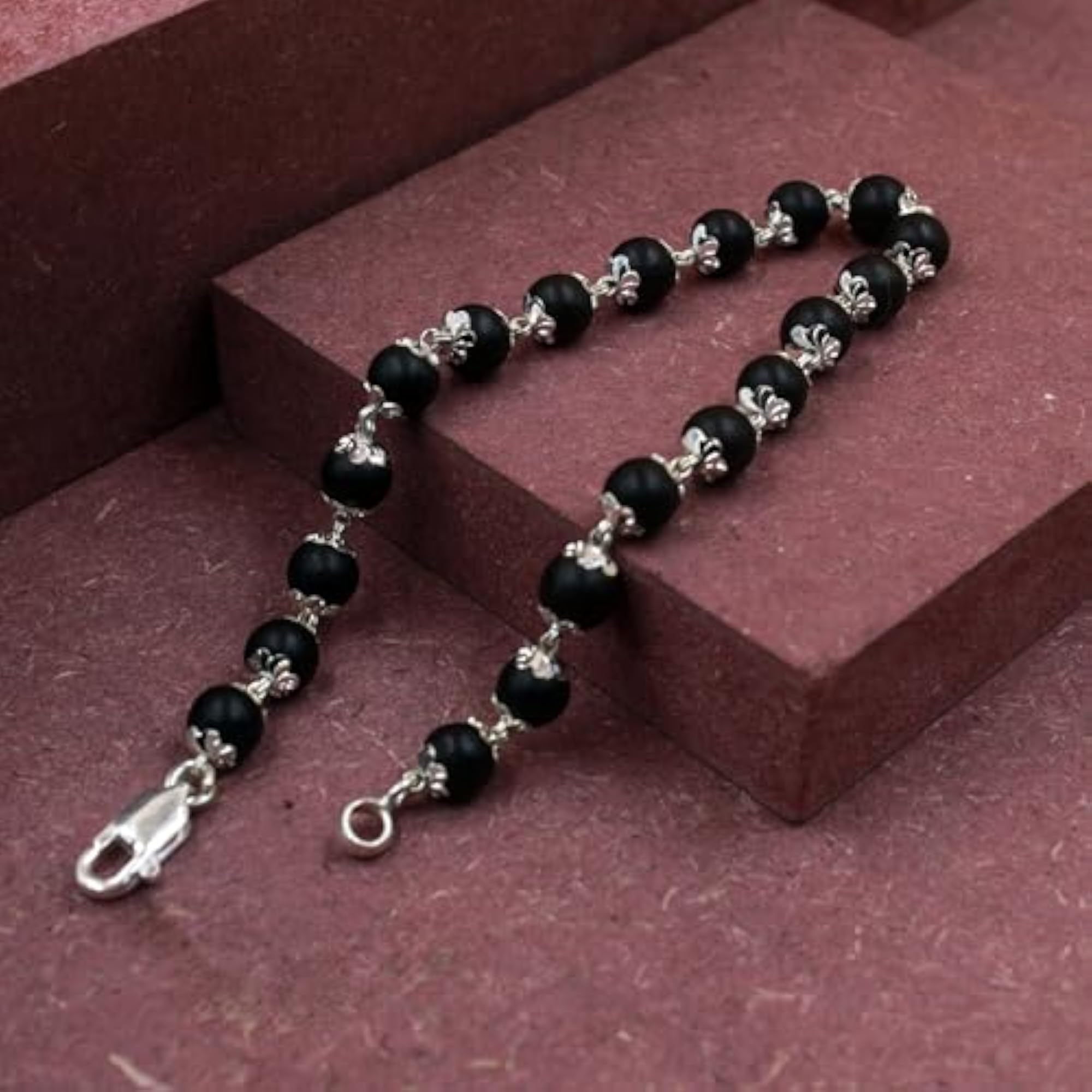 925 Silver Karungali Bracelet with Ebony Wood Beads
