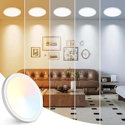 Peasur 7 inch LED Ceiling Light, 3000K/3500K/4000K/5000K/6500K Adjustable Flush Mount Light Fixture,1500LM 15W Thin White Round Lamp for Hallway Kitchen Bathroom Bedroom