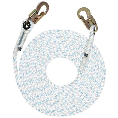 Pelican Rope Vertical Lifeline Rope - 5/8 inch Fall Protection Lanyard - Ladder & Tower Gear - 3 Strand Rope with Steel Snap Hook Ends - 25 ft. Cover