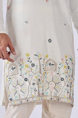 Image of BE ACTIVE Men's Cotton | Regular Fit Casual Mandarin Collar | Long Length Full Sleeves | Embroidered Indian Kurta
