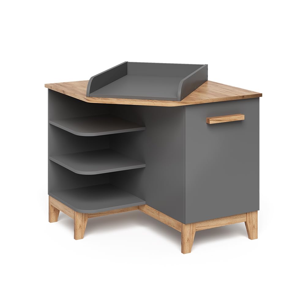 VitaliSpa Table à Langer Malia, Gris/Artisan, 85x85.2cm avec Porte, Plan à Langer Amovible pour Une Utilisation comme Commode d’Angle