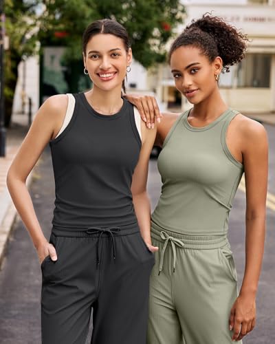 Image of G4Free Workout Tank Tops for Women Slim Fitted Racerback Ribbed Athletic Gym Yoga Tanks Summer Casual