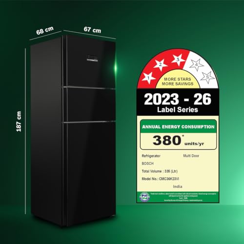 Image of Bosch 335L Max Flex,3 Star,8 in 1 Convertible,Vario Inverter,Frost Free Triple Door Refrigerator,Black Pearl (CMC36K23VI)Interactive Display|18 Hrs Cooling Retention|Adaptive UI|Vita-Fresh Technology