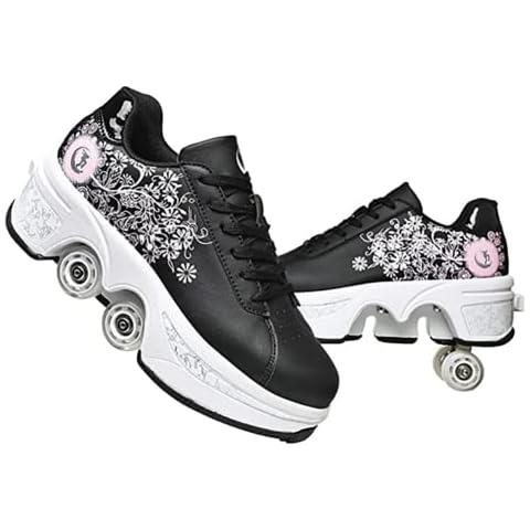LDRFSE Deformation Roller Skate Shoes Male and Female Skating Shoes Double-Row Roller Shoes Outdoor Running Shoes with Wheel for Adults Kids Cover