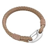 Edforce Braided Genuine Leather 2-Strand Cuff Bracelet with Stainless Steel Clasp (Tan)