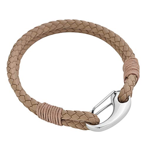 Edforce Braided Genuine Leather 2-Strand Cuff Bracelet With Stainless Steel Clasp (Tan) #TOP9