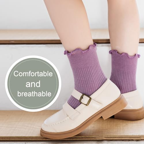 DEEKEY Baby Girls Socks Toddler Ruffle Socks Girls Frilly Lace Dress Socks Cotton Crew Socks3