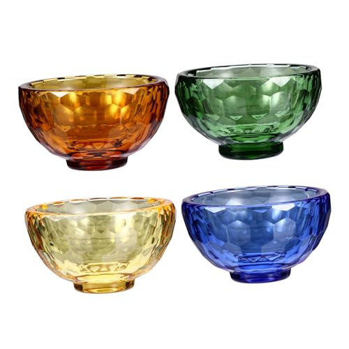 SECFOU 4個 水晶の供物椀 ミニお供え椀 お供えの杯 魔女の祭壇ボウル 仏水鉢 ココナッツボウル 丼鉢 お椀 お仏壇 縁起の良い水杯 仏教の水を提供する チベット仏教の水鉢 人工水晶