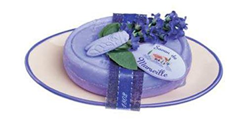 Le Chatelard 100g Savon De Marseille Lavender Soap in Ceramic Bath Soap Dish