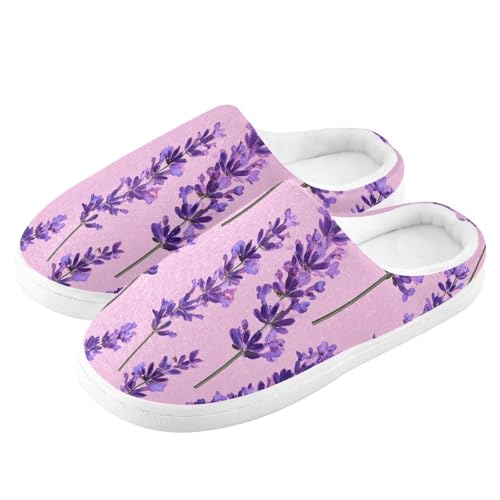 JUNZAN Sweet Lavender Hot Pink Mens Cotton Slipper Wide Memory Foam Hotel Slippers for Travel Christmas Presents 6-74