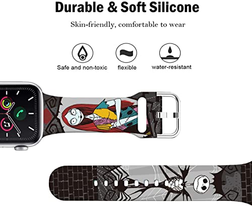 Leotop Pattern Printed Soft Silicone Bands Compatible with Apple Watch 49mm 46mm 45mm 44mm 42mm 41mm 40mm 38mm. (Black Jack&Sally - Image 3