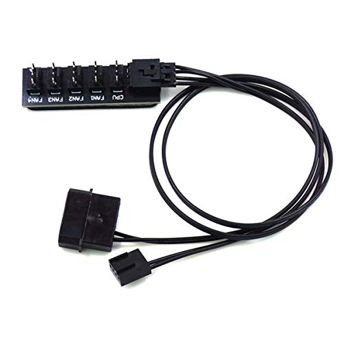 12V PWM Computer PC Case Cooling Fan Power Supply Hub Splitter, 1 to 5 (5 Way) 4-pin / 3-pin Hub Latest with Molex 4pin D Type Power Connector, Clip Type More Stable and Flexble Connection