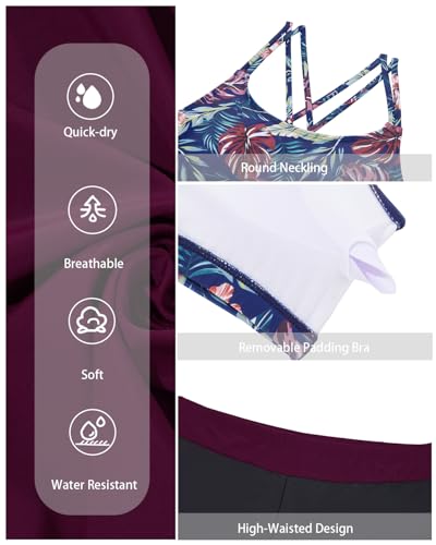 Image of Holipick 3 Piece Tankini Swimsuits for Women Tummy Control Bathing Suits Swim Tank Top with Bra Boy Shorts Teen Swimwear 2026
