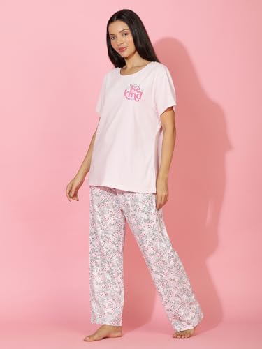 Image of HOMEGROWN Women's 100% Cotton Night Suit | Half Sleeve T-Shirt & Pyjama Set | Soft & Breathable Summer Sleepwear | XS-XXL