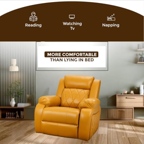 Image of Solis Royale 1 Seater Recliner Sofa Chair | Relaxyard Manual Rocking & Revolving Leatherette Fabric Recliner Lounge for Relaxing | Comfortable Cushioned | Living Room, Bedroom, Home, Office