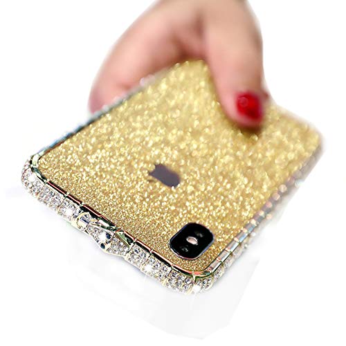 MeiQing Bling Frame and Sticker for iPhone Xs Max Case Glitter Bling Back Skin Sticker + Crystal Edge Cover for iPhone Xs Max with Screen Protector (Gold)