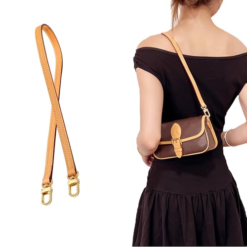 KIYOMIL Genuine Vachetta Leather Strap for Bag,Shoulder Purse Strap Replacement Fit for Félicie Pochette (BEESWAX-Width:0.43in&Length:25.6in,Double Buckles)