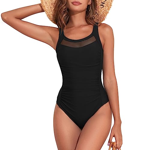 Century Star One Piece Swimsuit Women Tummy Control Vintage Swimsuits Mesh U Back Modest Swimwear2