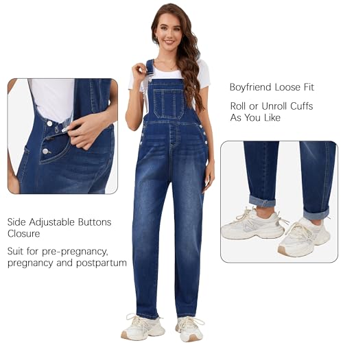 Image of PACBREEZE Women's Maternity Shorts Jean Overalls for Women Stretchy Denim Bib Jumpsuits Summer Pregnancy Shorts
