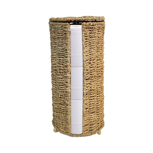 Portarrollos De Pie - Cesta Tejida A Mano con Tapa | Portarrollos,para Baño, Hogar, Aseo, Tocador, Armario, Ropero, Lavadero, Cabaña,