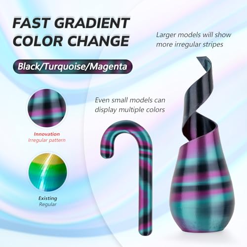 Image of AMOLEN Silk PLA 3D Printer Filament, Shiny Multicolor Rainbow PLA Filament 1.75mm, Fast Color Change PLA 3D Printing Filament for Most FDM 3D Printer, Black Turquoise Magenta, 1kg (2.2lbs)