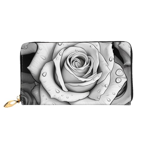 Black White Rose Women's Wallet Large Capacity Credit Card Holder Zip Phone Clutch Ladies Travel Purse