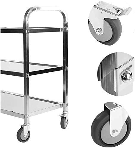 uyoyous 3 Tier Stainless Steel Trolley , Kitchen Car Shelf Utility/Service Cart 750x400x835MM Kitchen Storage Shelf with Brake for Hotels Restaurants