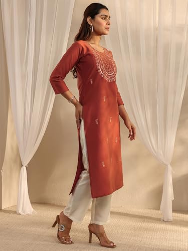 Image of Libas Embroidered Silk Blend Straight Kurta | Ethnic Wear |Wedding Dress | Ocassion Wear