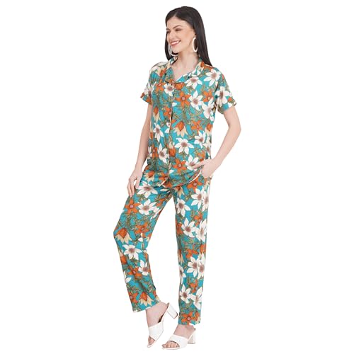 Image of Women's Pure Cotton Top & Pyjama Set - Printed Nightwear and Loungewear, Comfortable Night Suit for Sleep and Relaxation