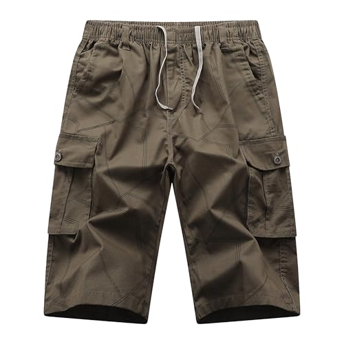 Maiyifu-GJ Men's Capri Cargo Shorts Below Knee Length Outdoor Shorts Workout Twill Multi Pockets Work Cargo Shorts (Coffee2,X-Large)