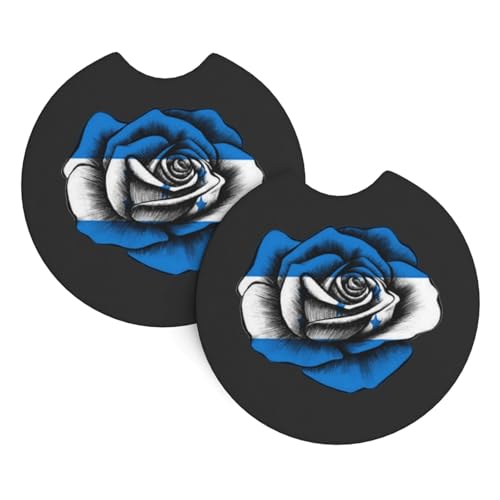 Lot De 2 De Verre Universels Drapeaux Et Fleurs du Honduras Lot De 2 Tapis De Porte-Gobelet Absorbant sous-Verres pour Porte-Gobelets De Voiture, pour Tous Les Véhicules, Camion, 6.9cm
