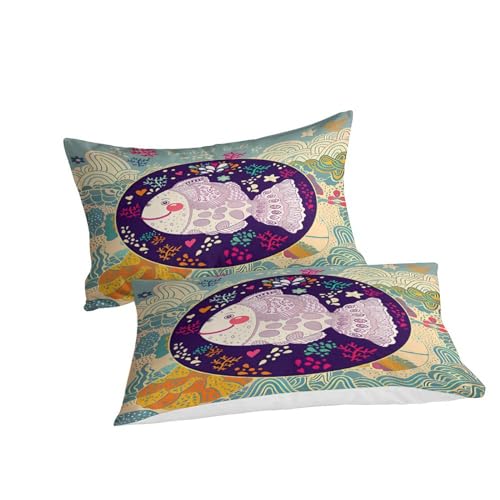 Housse de couette microfibre King imprimé poisson tête-de-boule - 6