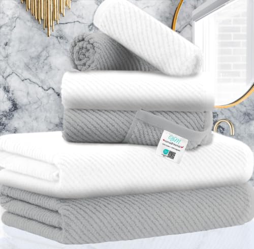 VOOVA & MOVAS Towels, Cotton, Hotel Quality & Absorbent, Grey White