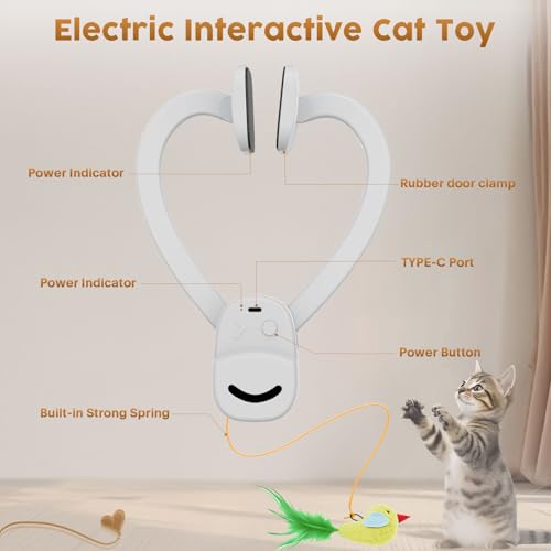 Image of Interactive Cat Toys for Indoor Cats: Automatic Flying Bird Feather Wand Chase Exercise Enrichment Stimulation, USB Rechargeable Durable Safe Hanging Toy for Bored Kittens Adult Multi Cat Households