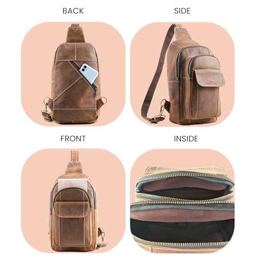 Handmade World Genuine Leather Sling Chest Crossbody Bag Backpack Small 'The RoamRush' Buffalo Hunter Leather Shoulder Travel Daypack4