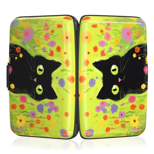 Image of Rimilak Aluminuml Credit Card Holder, Mini Credit Card Wallet RFID Blocking Slim Metal Hard Case for Women Men, Cute Cat