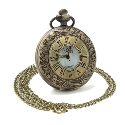 Reloj de bolsillo para hombre con cadena desmontable, reloj de cuarzo retro de bronce vintage, reloj de bolsillo de cuarzo steampunk antiguo, reloj de bolsillo clásico con números romanos para bodas,
