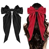 Ambesi Big Bow Hair Clips 2pcs, Long Tail French hair Bows for Women Girl, Satin Silky Bow Hair Barrette,Black Burgundy Red Bow Hair Accessories for Birthday/Party/Show/Christmas