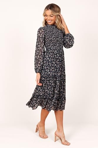Petal & Pup Women's Edwina Shirred Frill Long Sleeve Midi Dress4