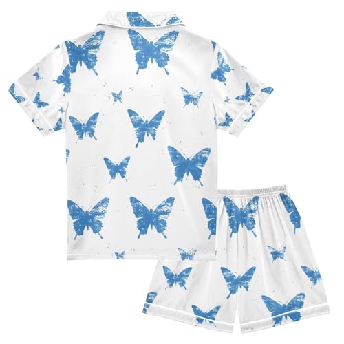 senya Cartoon Butterflies X Satin Summer Pajama Sets Silk Short Sleeve Button Down Sleepwear2