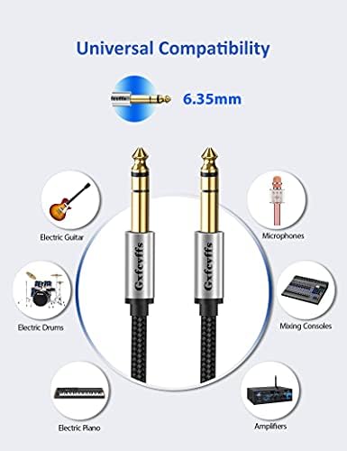 Gxfcyffs 6.35mm to 6.35mm Stereo Cable 2M, Professional Guitar Cable with Nylon Braided, Silver Plated Copper Core Guitar Lead for Electric Guitar, Bass, Amp, Keyboard, Professional Instrument