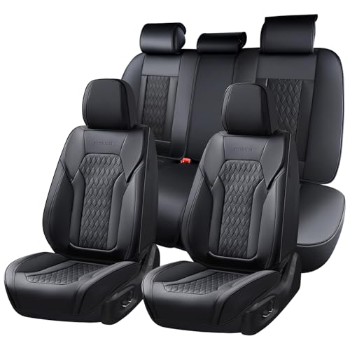 Image of FLORICH Seat Covers, Car Seat Covers Full Set, Luxury Nappa Leather Seat Covers, Breathable and Waterproof Car Seat Protector 5 Seat, Automotive Seat Covers Universal Fit for Most Cars-Black&Beige